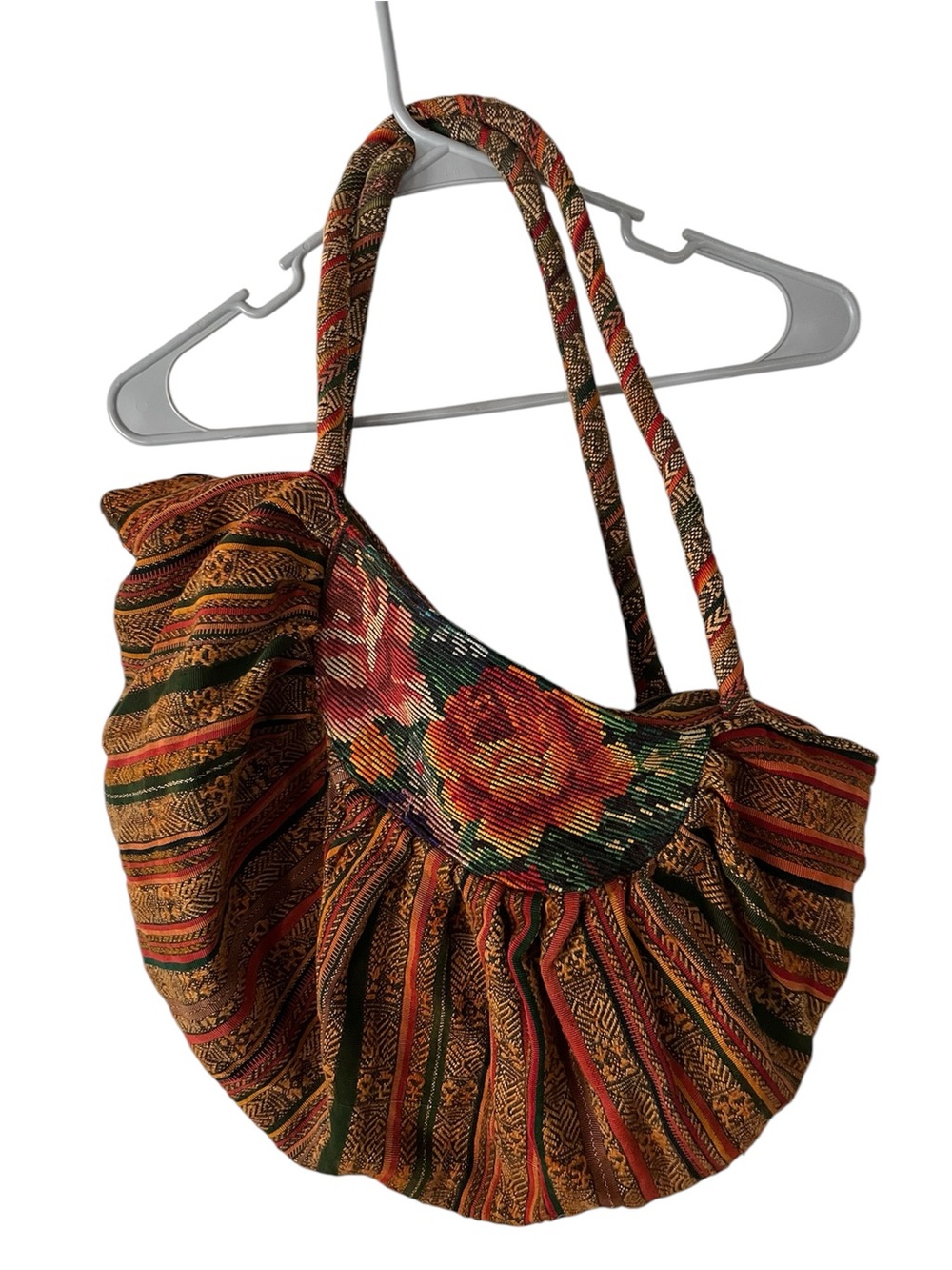 Artisan Boho Floral Tapestry Stripe Hobo Bag - Fall Multicolor 19”x13”